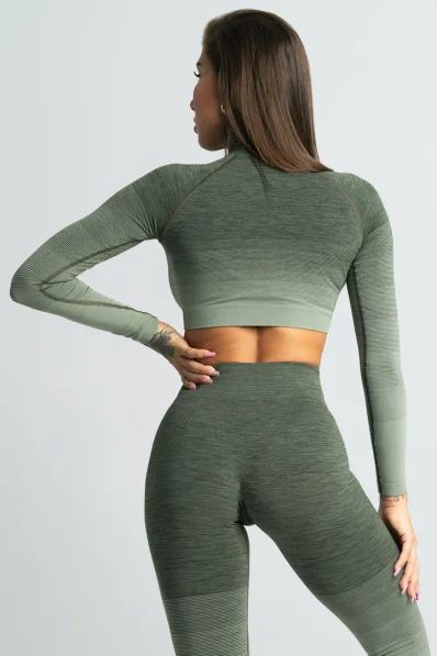GYM GLAMOUR • Gym Glamour Crop-Top s dlhým rukávom Khaki • NebShop 2