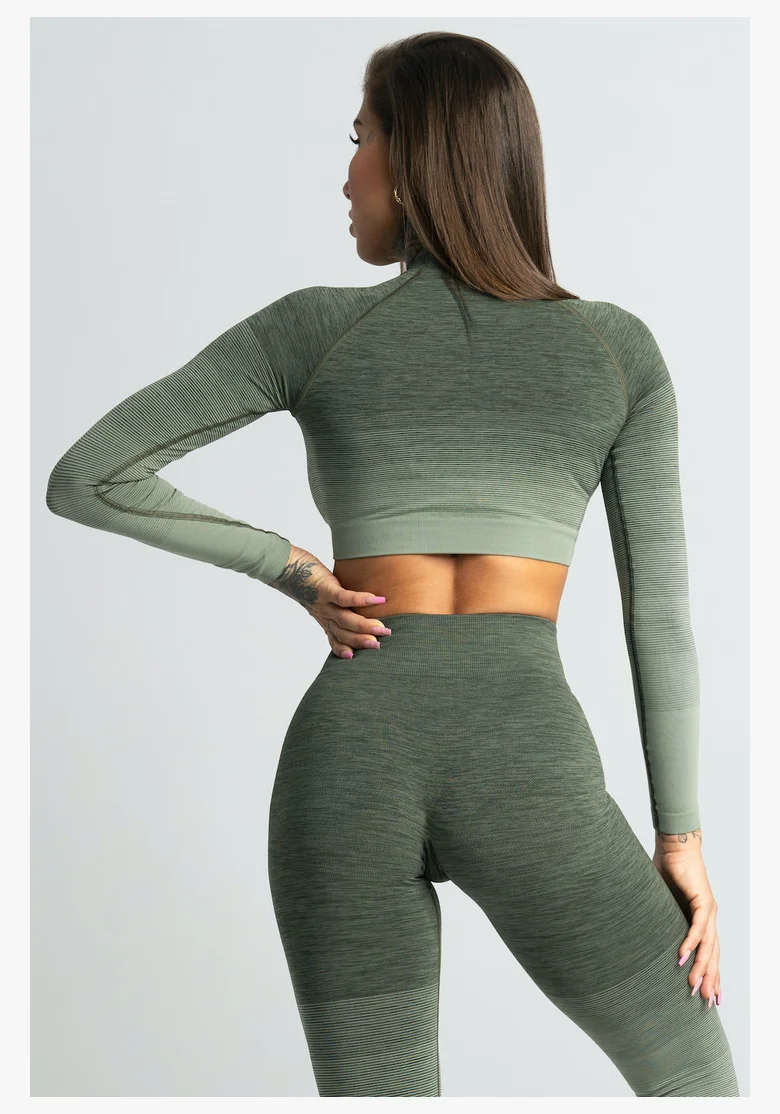 Gym Glamour Crop-Top s dlhým rukávom Khaki