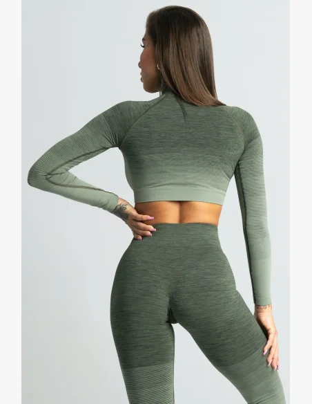 Gym Glamour Crop-Top s dlhým rukávom Khaki