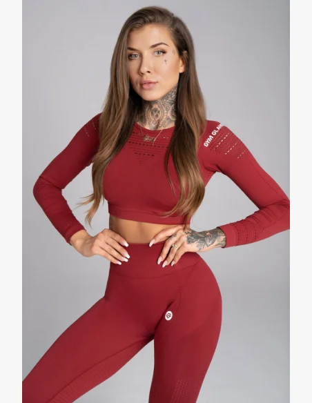 Gym Glamour Crop top s dlhým rukávom Bordo