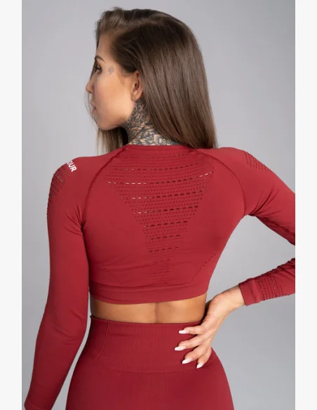 Gym Glamour Crop top s dlhým rukávom Bordo