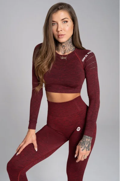 GYM GLAMOUR • Gym Glamour Crop top s dlhým rukávom Bordo Melange • NebShop