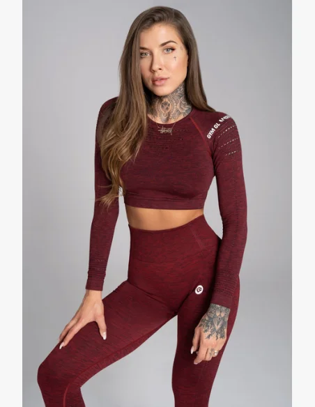 Gym Glamour Crop top s dlhým rukávom Bordo Melange