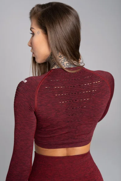GYM GLAMOUR • Gym Glamour Crop top s dlhým rukávom Bordo Melange • NebShop 2