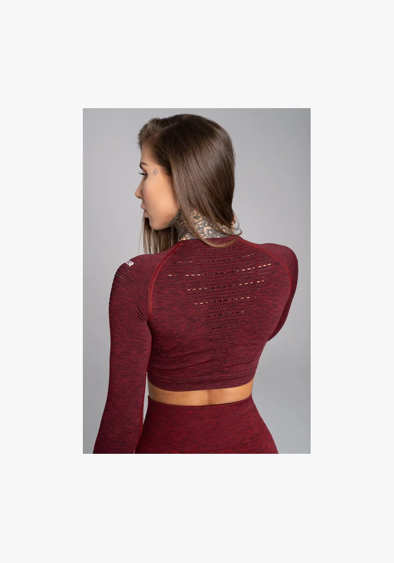 Gym Glamour Crop top s dlhým rukávom Bordo Melange