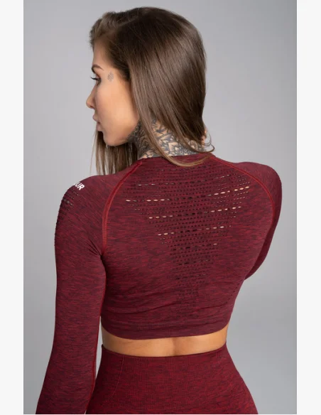 Gym Glamour Crop top s dlhým rukávom Bordo Melange