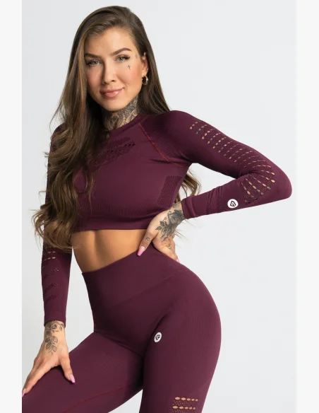 Gym Glamour Crop top s dlhým rukávom Dark Berry