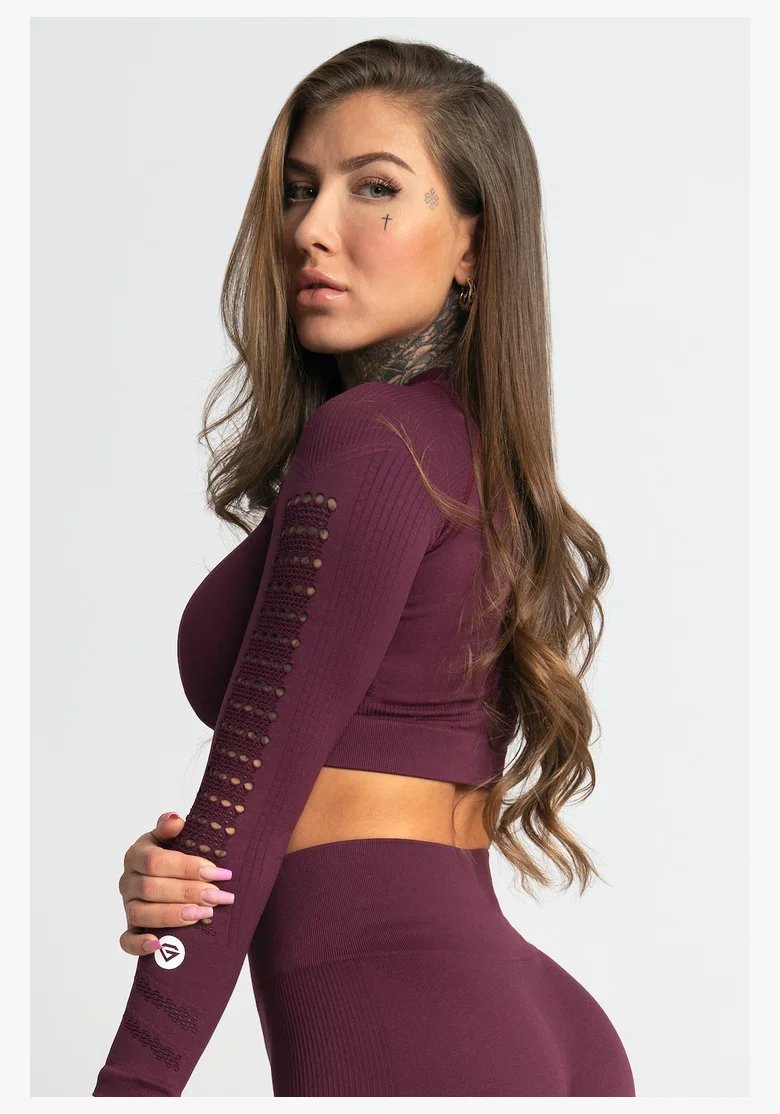 Gym Glamour Crop top s dlhým rukávom Dark Berry