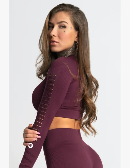 Gym Glamour Crop top s dlhým rukávom Dark Berry