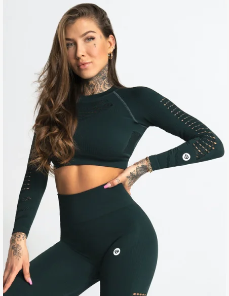 Gym Glamour Crop top s dlhým rukávom Evergreen