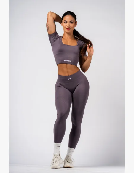NEBBIA Tvarujúci bezšvový crop top FLOW SEAMLESS sivý