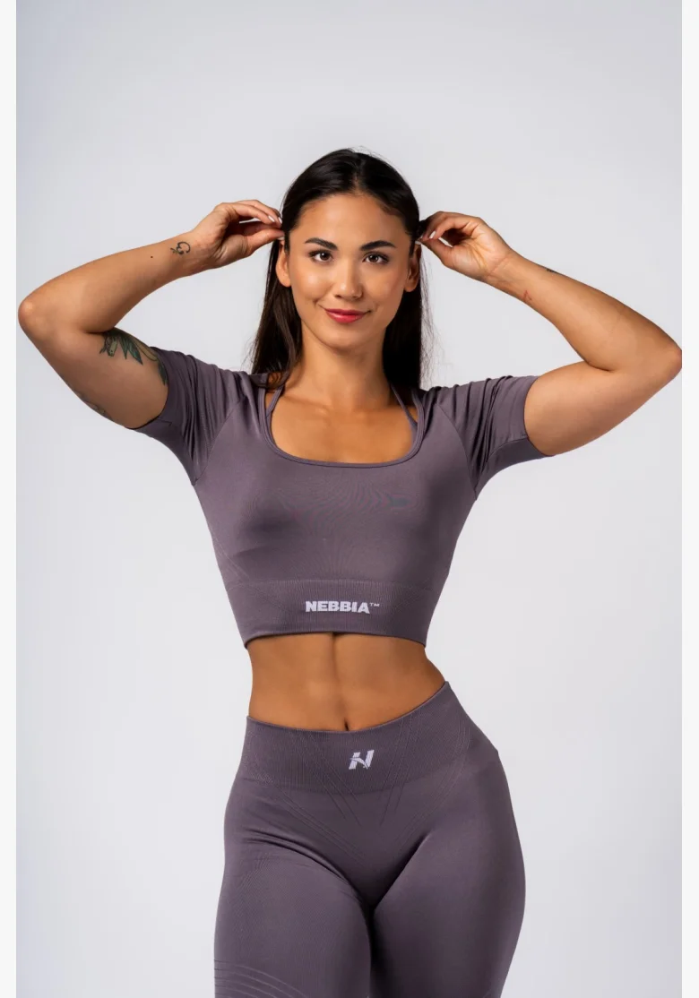 NEBBIA Tvarujúci bezšvový crop top FLOW SEAMLESS sivý