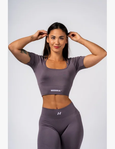NEBBIA Tvarujúci bezšvový crop top FLOW SEAMLESS sivý