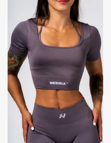 NEBBIA Tvarujúci bezšvový crop top FLOW SEAMLESS sivý