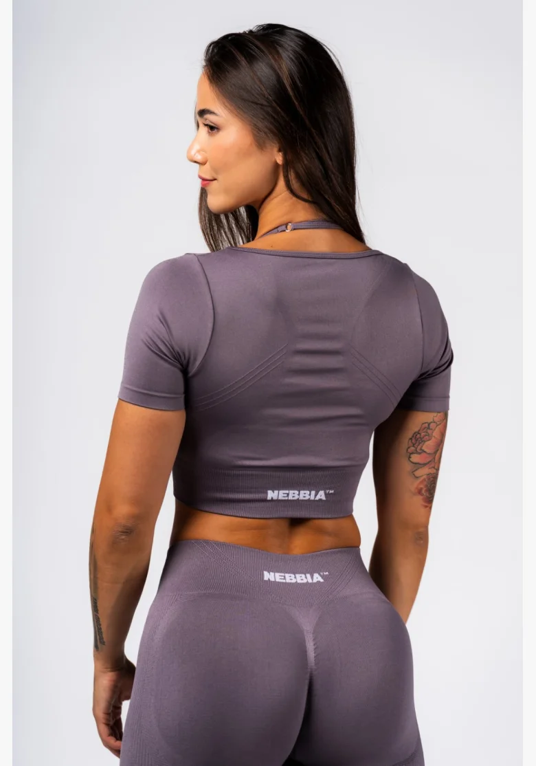 NEBBIA Tvarujúci bezšvový crop top FLOW SEAMLESS sivý
