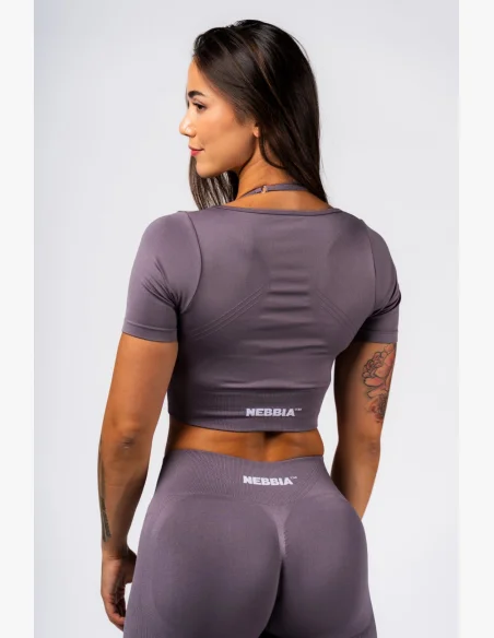 NEBBIA Tvarujúci bezšvový crop top FLOW SEAMLESS sivý