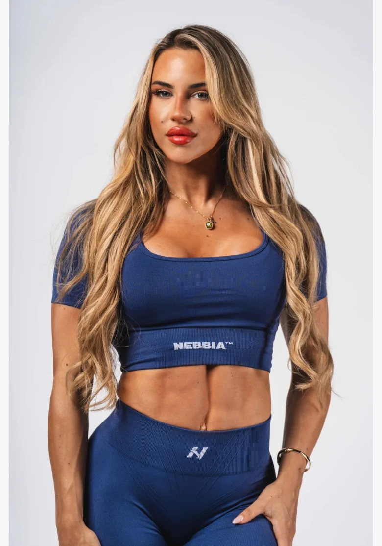 NEBBIA Tvarujúci bezšvový crop top FLOW SEAMLESS modrý