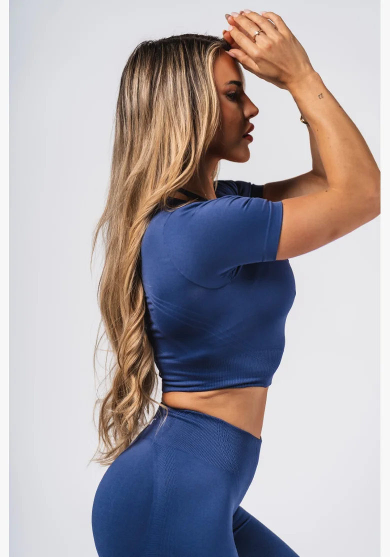 NEBBIA Tvarujúci bezšvový crop top FLOW SEAMLESS modrý