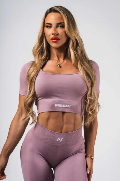 NEBBIA Tvarujúci bezšvový crop top FLOW SEAMLESS ružový 2