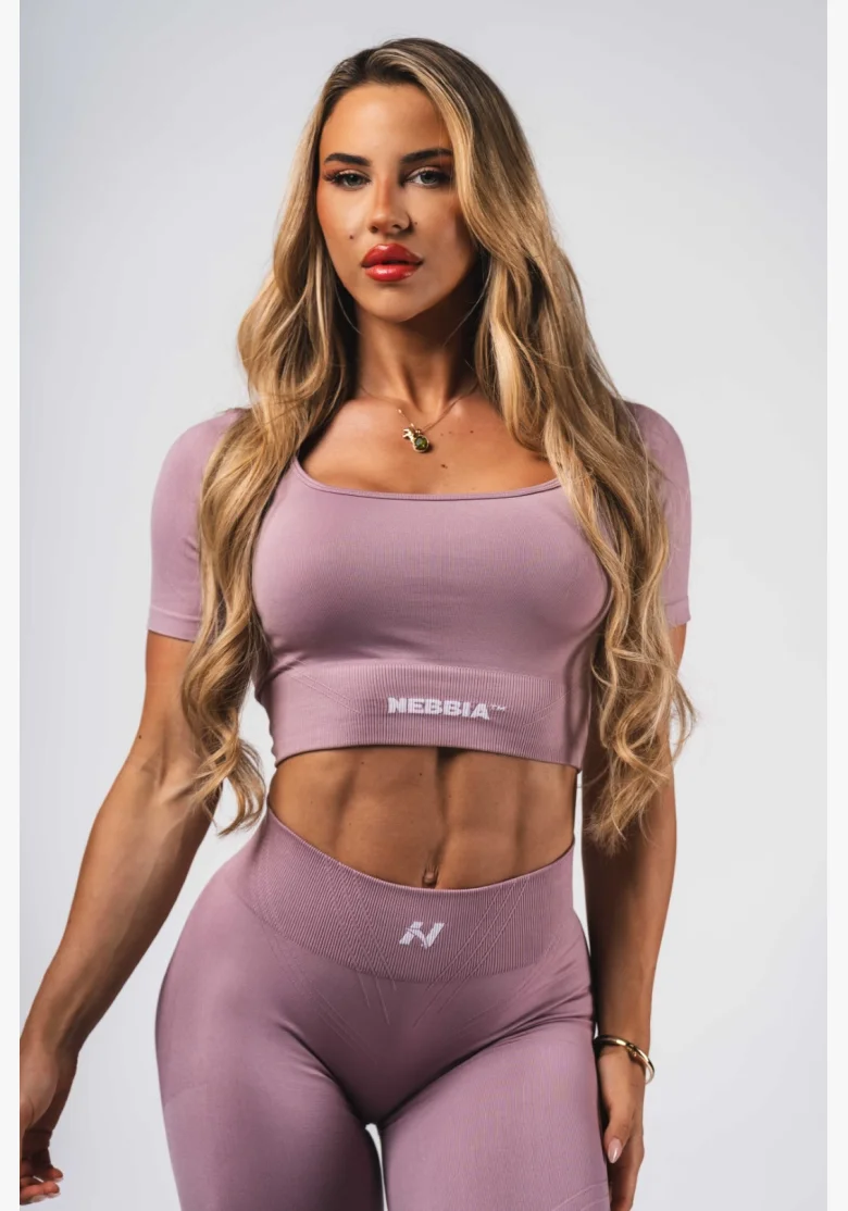 NEBBIA Tvarujúci bezšvový crop top FLOW SEAMLESS ružový