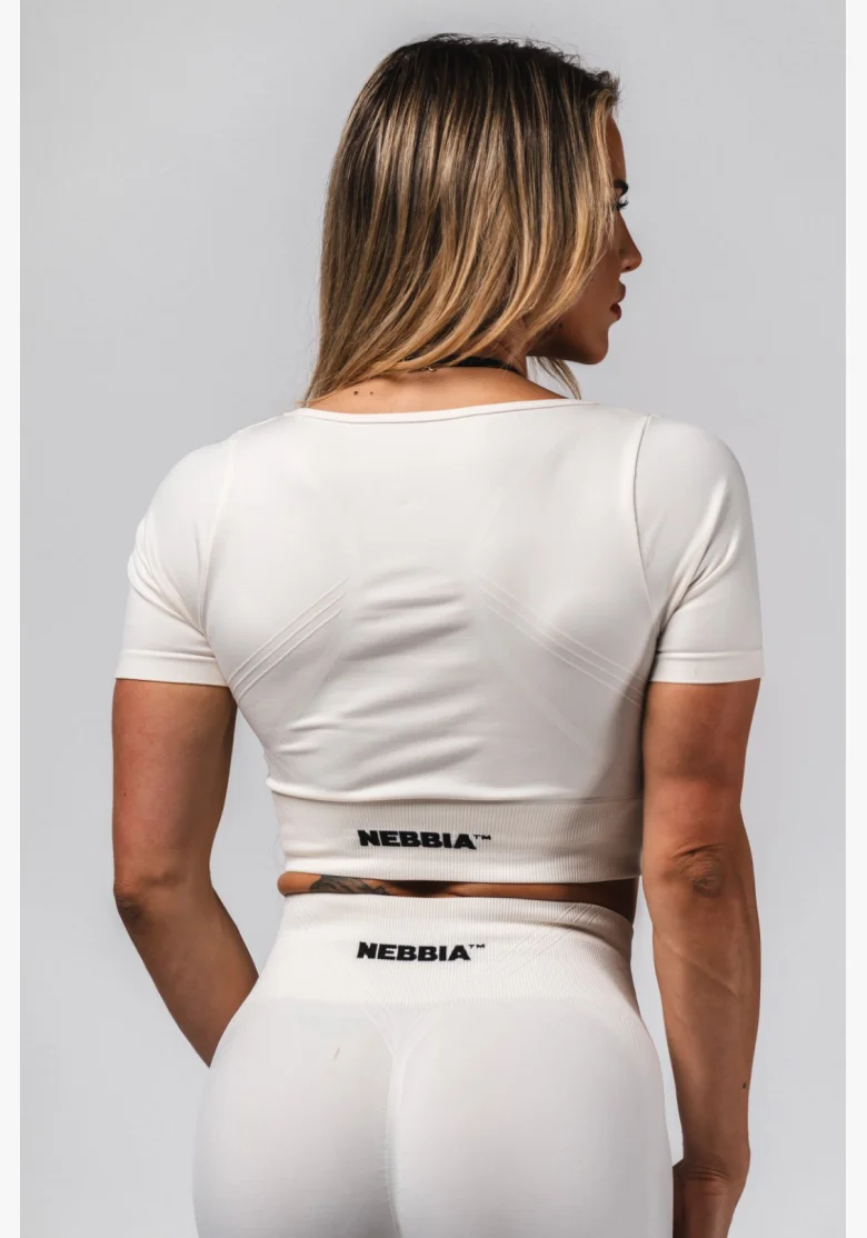 NEBBIA Tvarujúci bezšvový crop top FLOW SEAMLESS krémový