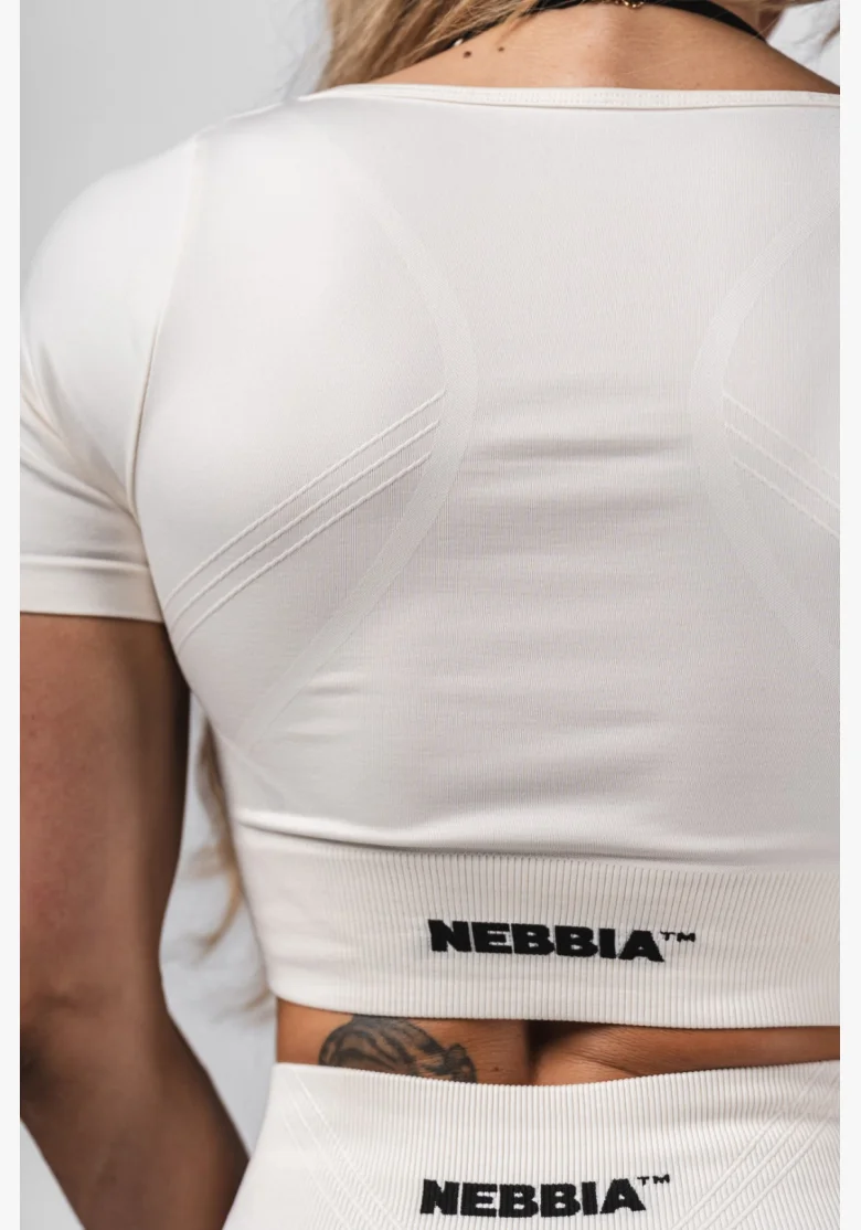 NEBBIA Tvarujúci bezšvový crop top FLOW SEAMLESS krémový