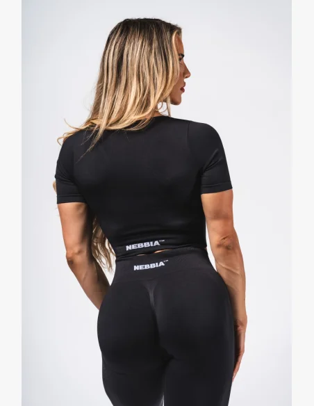 NEBBIA Tvarujúci bezšvový crop top FLOW SEAMLESS čierny