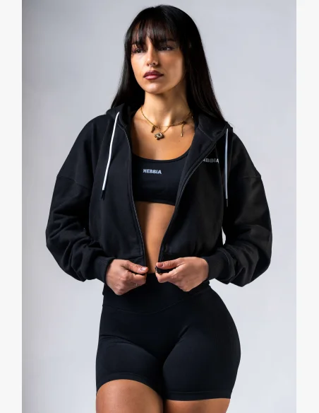 NEBBIA Mikina na zips s kapucňou POWER čierna