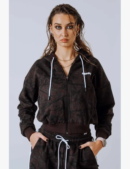 NEBBIA Mikina na zips s kapucňou POWER Camo tmavá