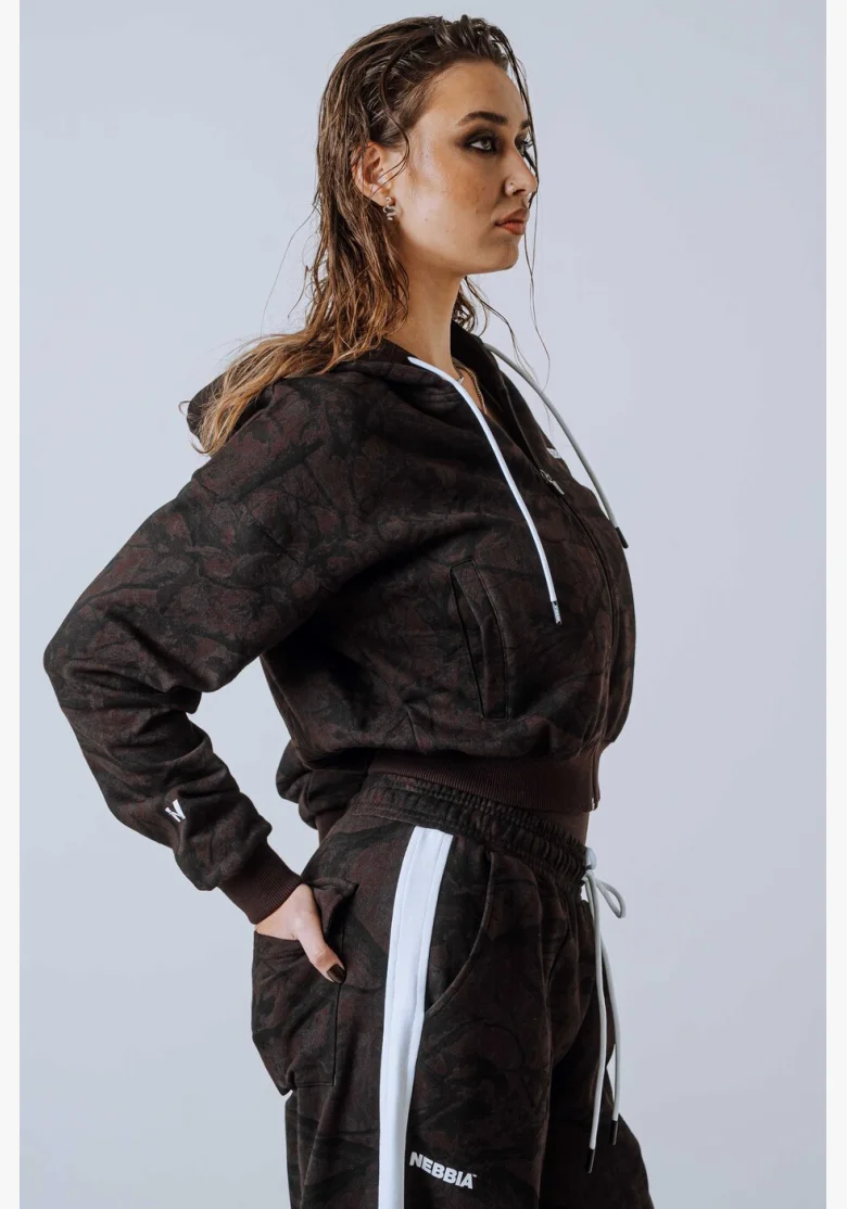 NEBBIA Mikina na zips s kapucňou POWER Camo tmavá