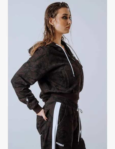 NEBBIA Mikina na zips s kapucňou POWER Camo tmavá