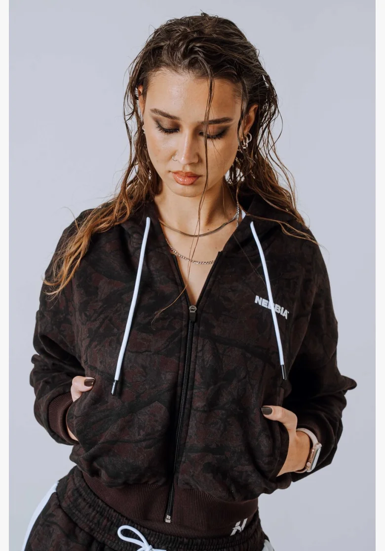 NEBBIA Mikina na zips s kapucňou POWER Camo tmavá