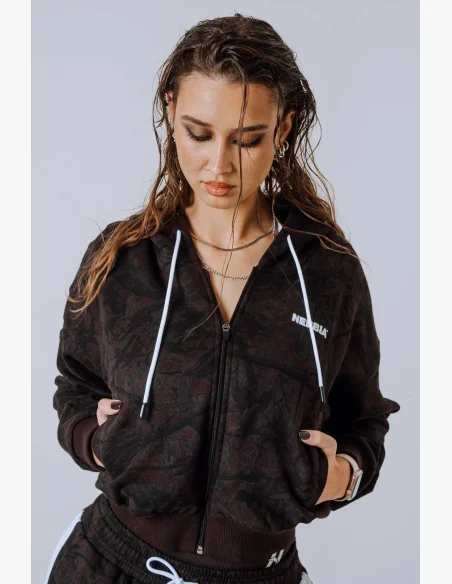 NEBBIA Mikina na zips s kapucňou POWER Camo tmavá