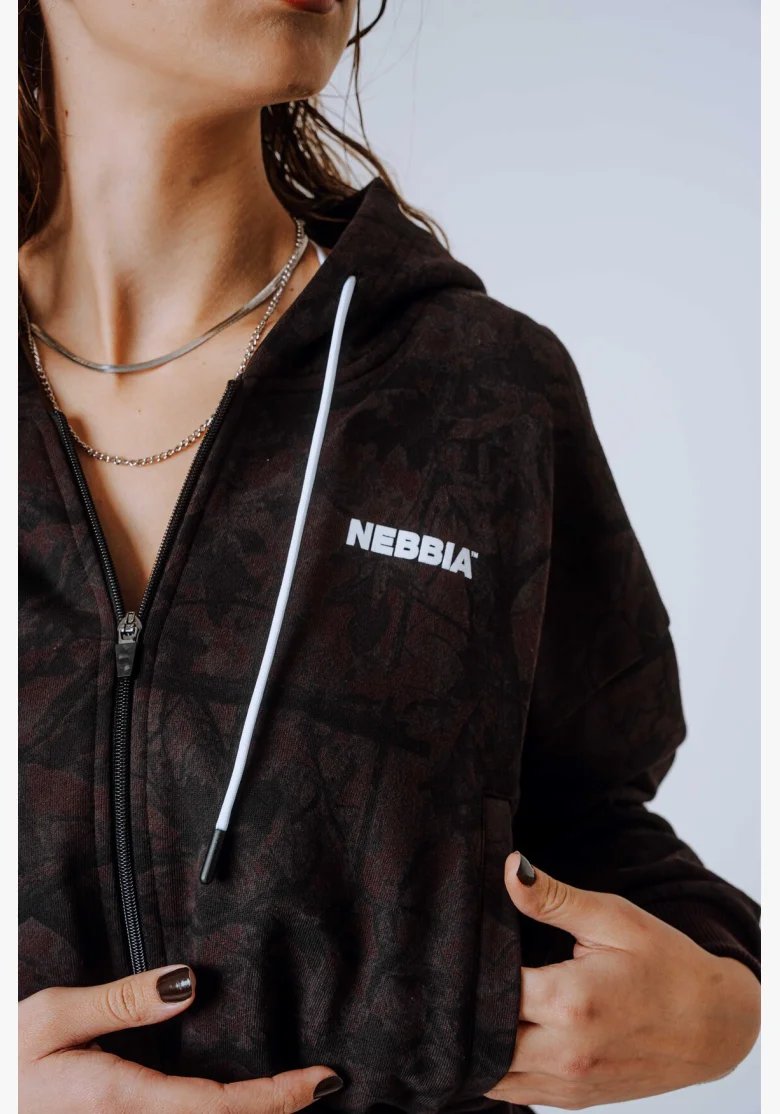 NEBBIA Mikina na zips s kapucňou POWER Camo tmavá