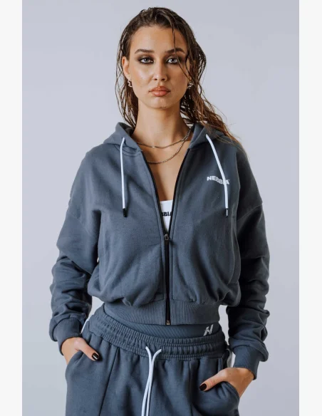 NEBBIA Mikina na zips s kapucou POWER sivá