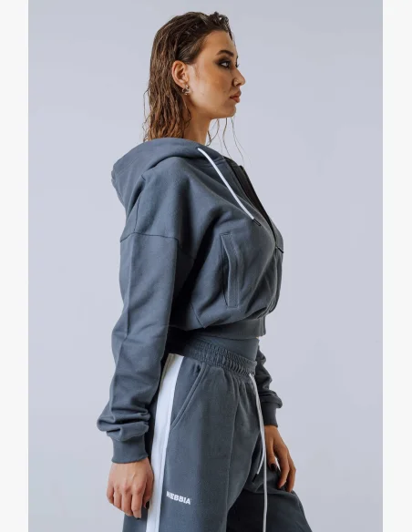 NEBBIA Mikina na zips s kapucou POWER sivá