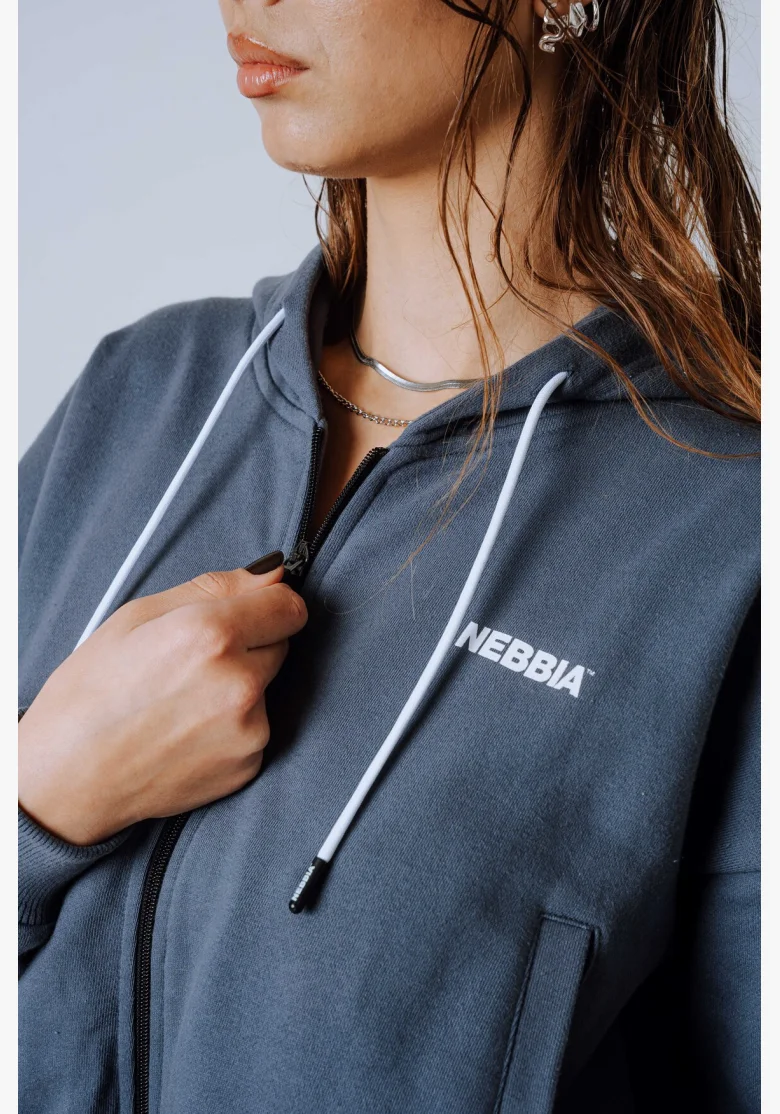 NEBBIA Mikina na zips s kapucou POWER sivá