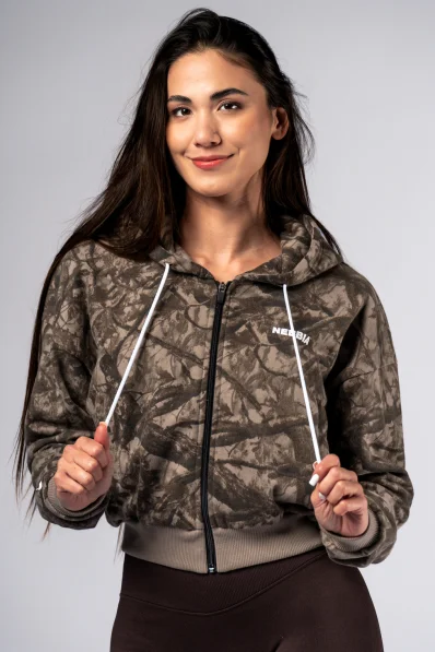 NEBBIA Mikina na zips s kapucou POWER Camo bledá