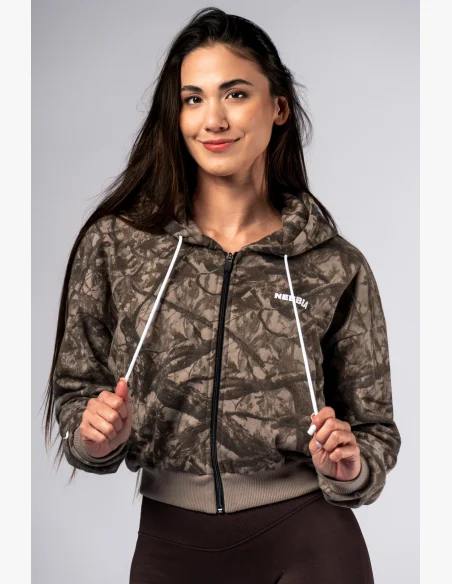 NEBBIA Mikina na zips s kapucou POWER Camo bledá