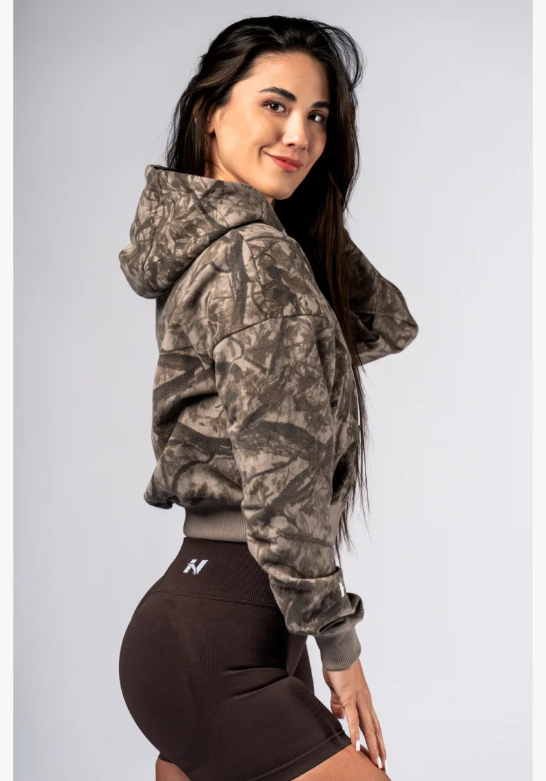 NEBBIA Mikina na zips s kapucou POWER Camo bledá