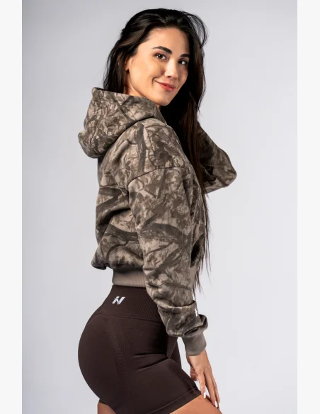 NEBBIA Mikina na zips s kapucou POWER Camo bledá