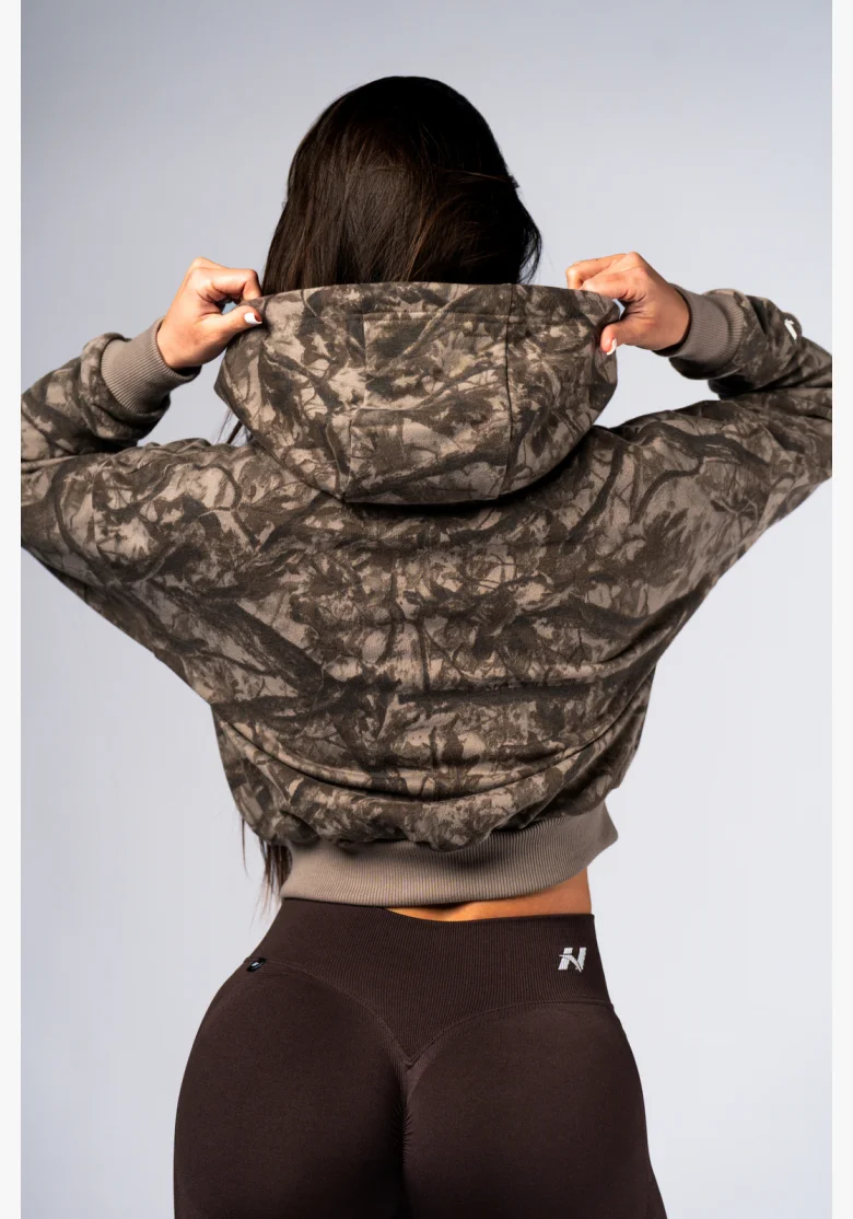 NEBBIA Mikina na zips s kapucou POWER Camo bledá