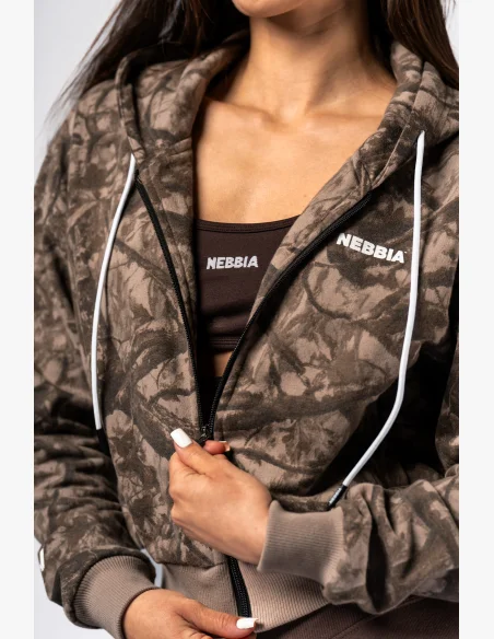 NEBBIA Mikina na zips s kapucou POWER Camo bledá