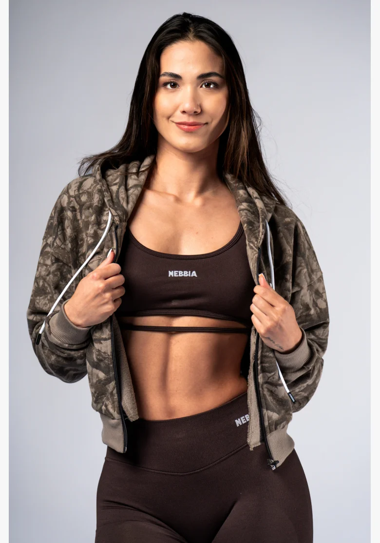NEBBIA Mikina na zips s kapucou POWER Camo bledá