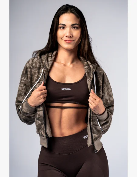 NEBBIA Mikina na zips s kapucou POWER Camo bledá