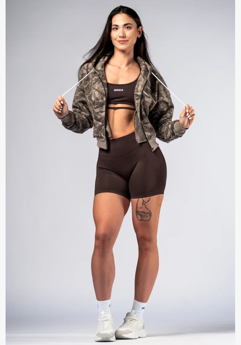 NEBBIA Mikina na zips s kapucou POWER Camo bledá