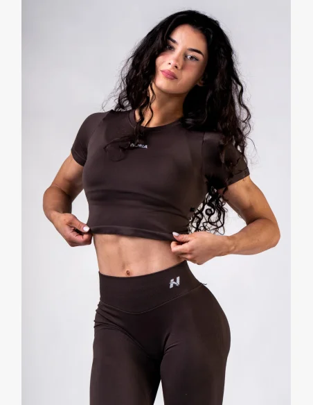 NEBBIA Seamless crop top s krátkymi rukávmi POWER hnedý