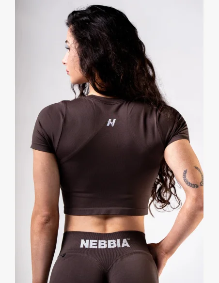 NEBBIA Seamless crop top s krátkymi rukávmi POWER hnedý