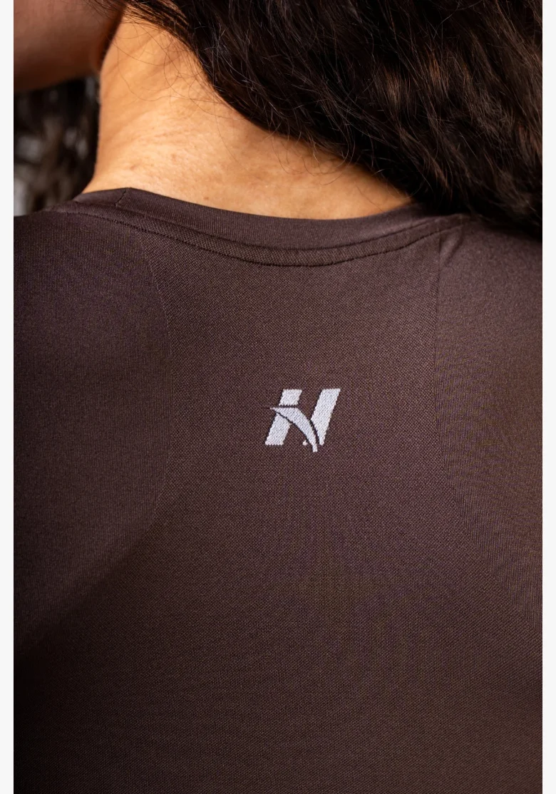 NEBBIA Seamless crop top s krátkymi rukávmi POWER hnedý