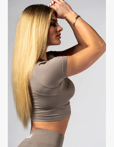 NEBBIA Seamless crop top s krátkym rukávom POWER béžový